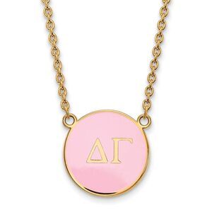14K Plated Silver Delta Gamma Large Pink Enamel Disc Necklace
